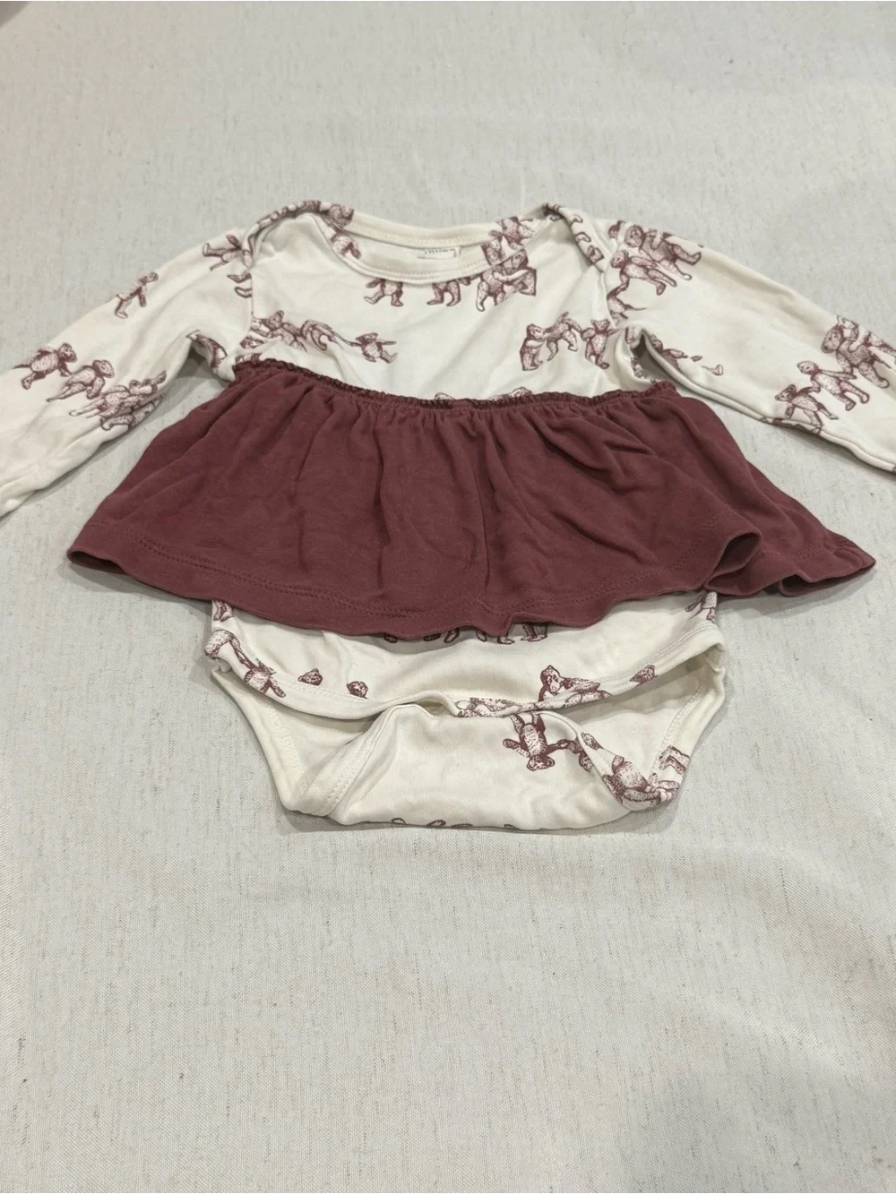 kate quinn Cream Burgundy Mauve Skirted Bodysuit Dress 12-18m Organic Cotto
